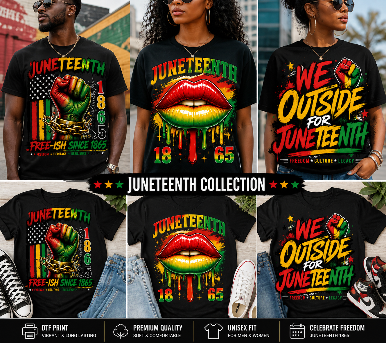 Juneteenth Shirt Collection | Free-Ish Since 1865 | We Outside | Cultural Graphic Tee