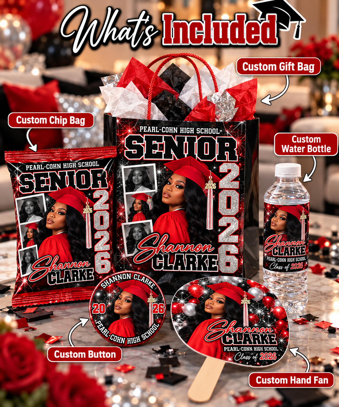 Personalized Graduation Thank You Gift Bags | Complete 5-Piece Party Favor Sets