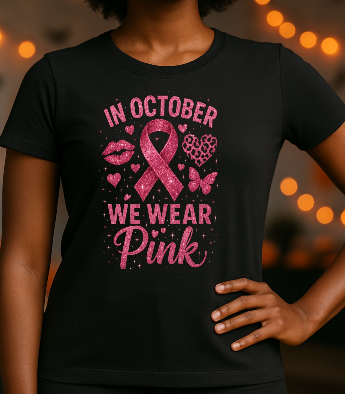 In October We Wear Pink – Glittery Breast Cancer Awareness Shirt
